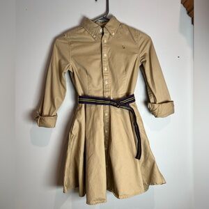 Polo Ralph Lauren Shirt Dress Belted Chino Khaki Girls Size 10 Neutral